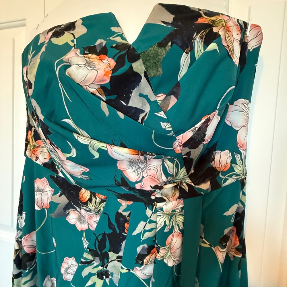 City Chic Teal Floral Strapless Dress - Picture 2 of 7